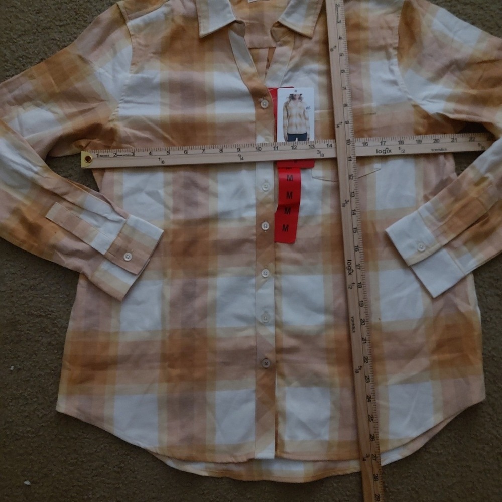 Weatherproof Plaid Button Down Shirt Lady Size Medium Orange Long Sleeve Casual